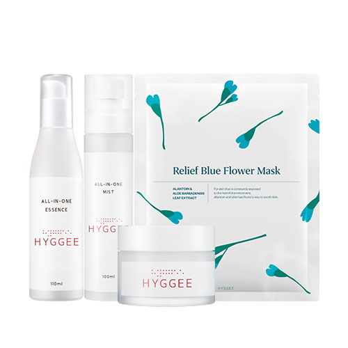 [HYGGEE] Relief Set Box #01 (All In One Mist 100ml + Essence 110ml + Cream 80ml + Relief Blue Flower Mask 1ea)